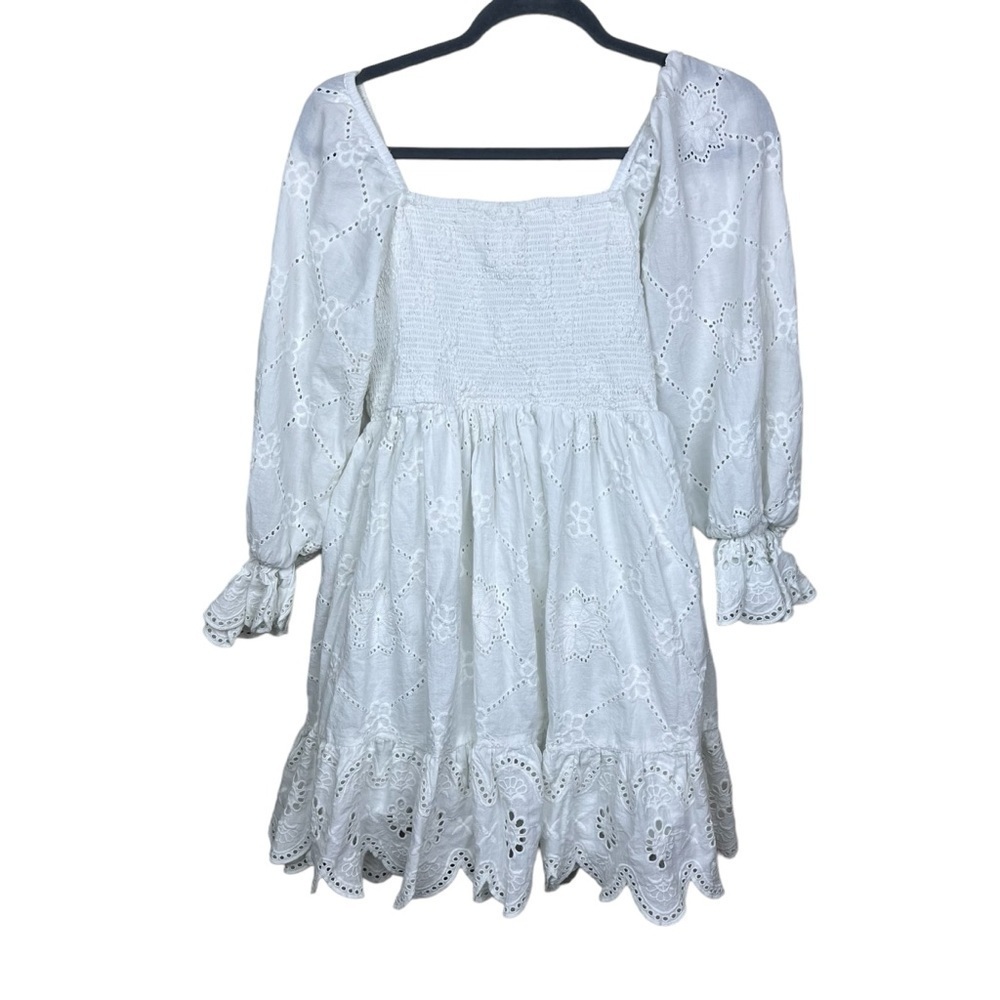 Cleobella Leona Mini Dress - Ivory S Eyelet Smocked Ruffle - Picture 5 of 12